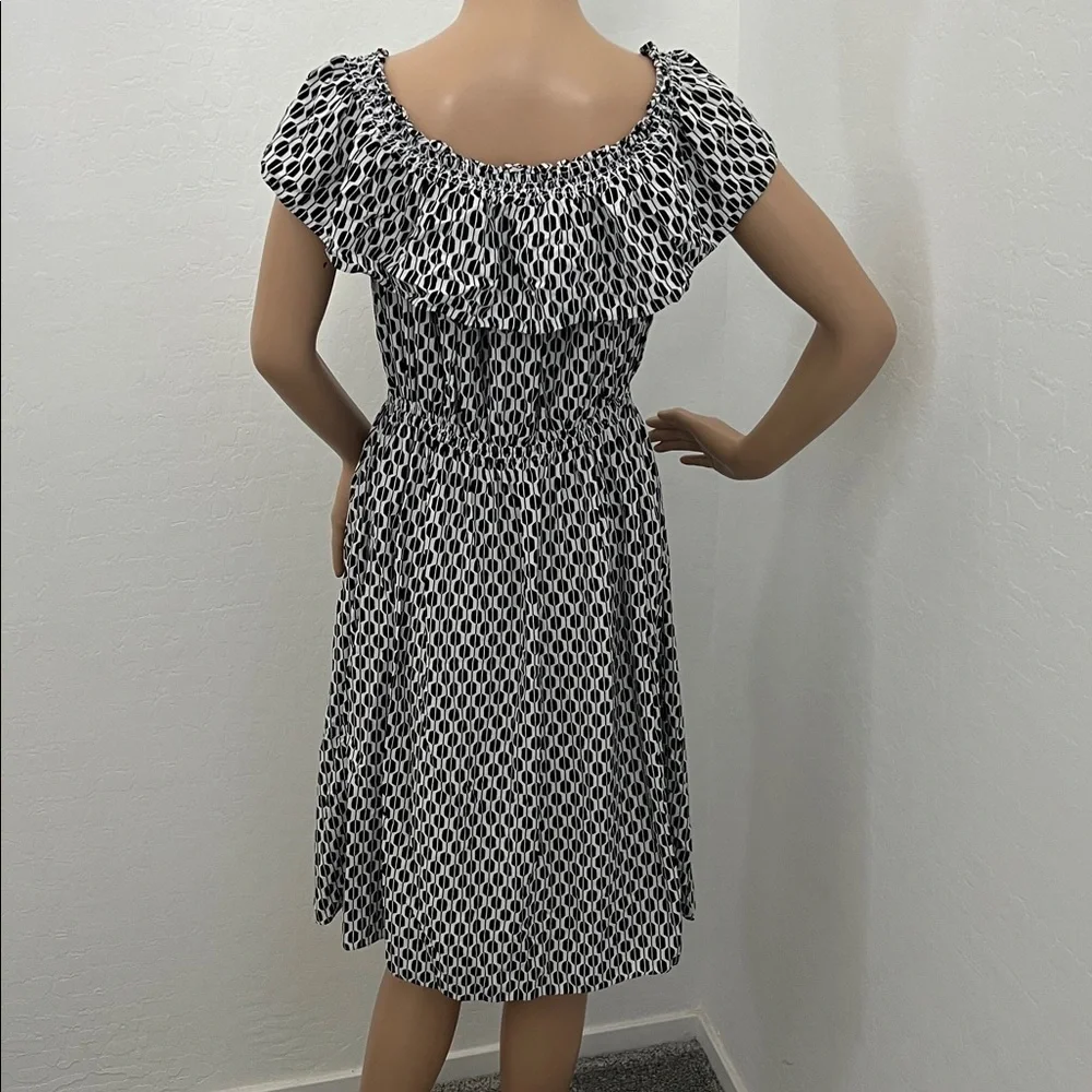 Kate Spade New York Black White Arrow Stripe Off Shoulder Dress Tassels Size M